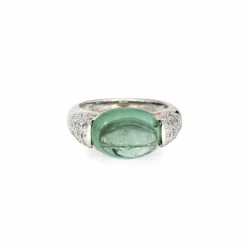 Bague en or blanc avec diamants et tourmaline verte écume de mer