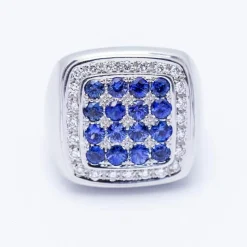 Bague en or blanc avec diamants et saphirs