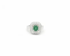 Bague en or blanc avec émeraude et diamants