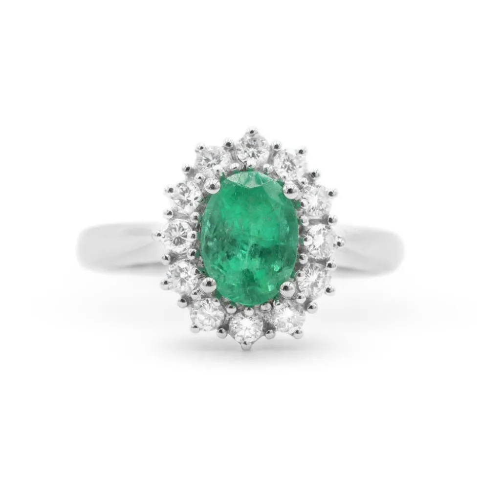 Bague en or blanc avec émeraude de Colombie