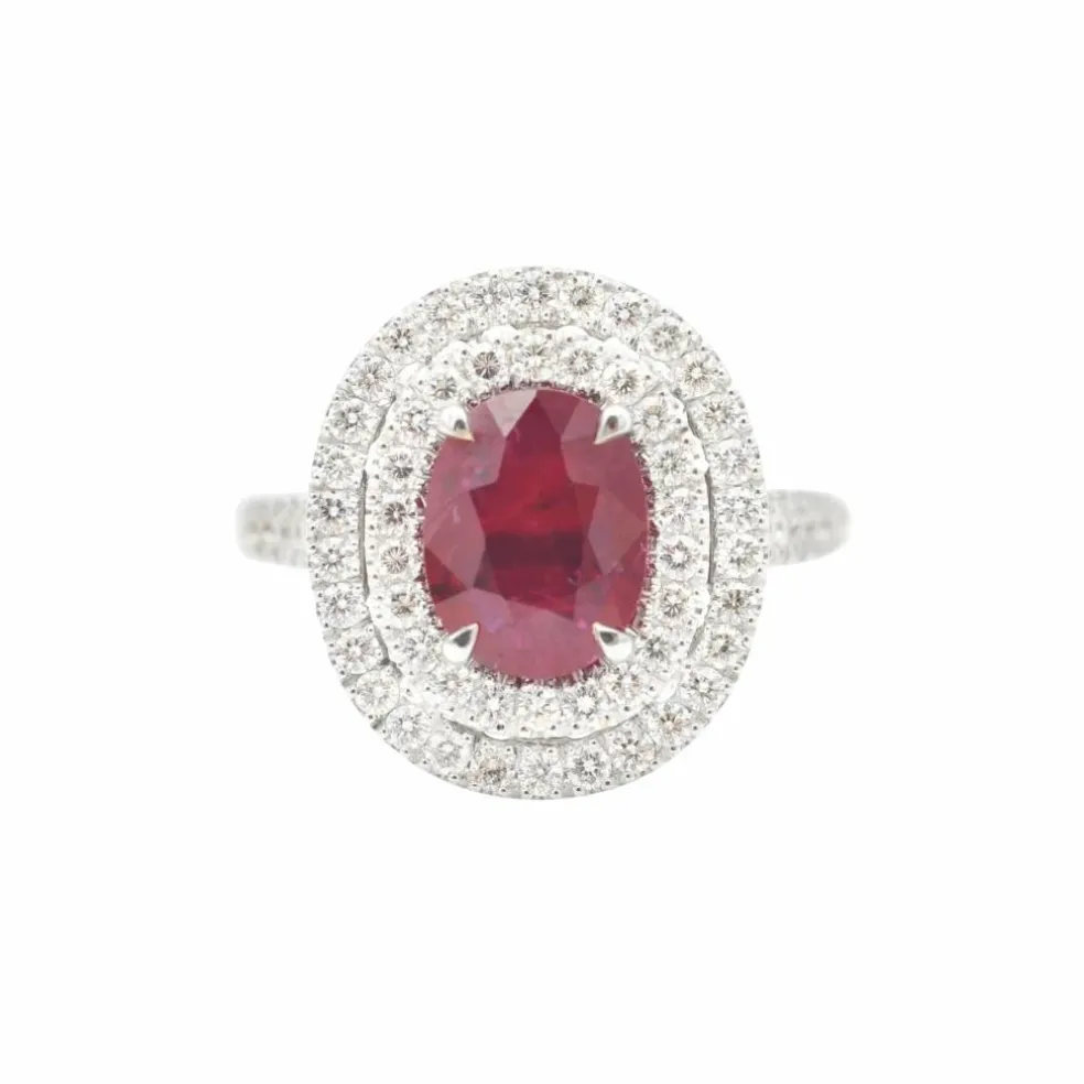 Bague en or blanc avec rubis et diamants ct