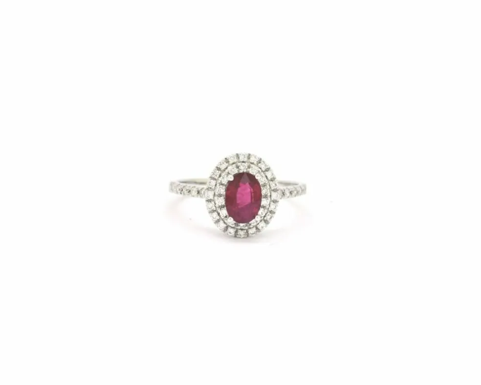 Bague en or blanc avec rubis de 1,19 ct et diamants