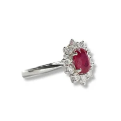 Bague en or blanc avec rubis certifié et diamants