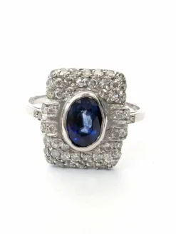 Bague en or blanc avec saphir et diamants