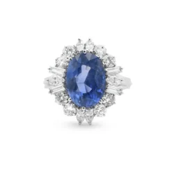 Bague en or blanc avec saphir de Birmanie sans chaleur et diamants