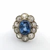 Bague en or blanc avec saphir Celyon et diamants taille Ancienne Mine