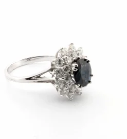 Bague en or blanc avec saphir et diamants