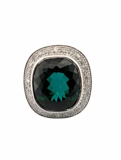 Bague en or blanc avec tourmaline verte et diamants