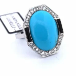 Bague en or blanc avec turquoise et onyx