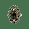 Bague en or blanc de style baroque avec péridot et diamants