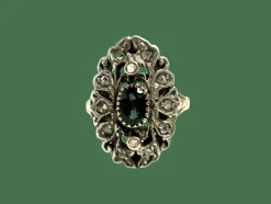 Bague en or blanc de style baroque avec péridot et diamants