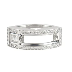 Bague en or blanc, diamant mobile