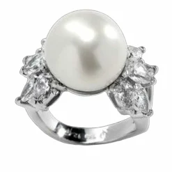 Bague en or blanc, diamants des mers du Sud 13,00 mm et diamants naturels 2,38 ct
