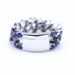 Bague en or blanc, diamants et saphirs