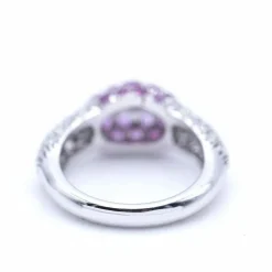 Bague en or blanc diamants et saphirs roses