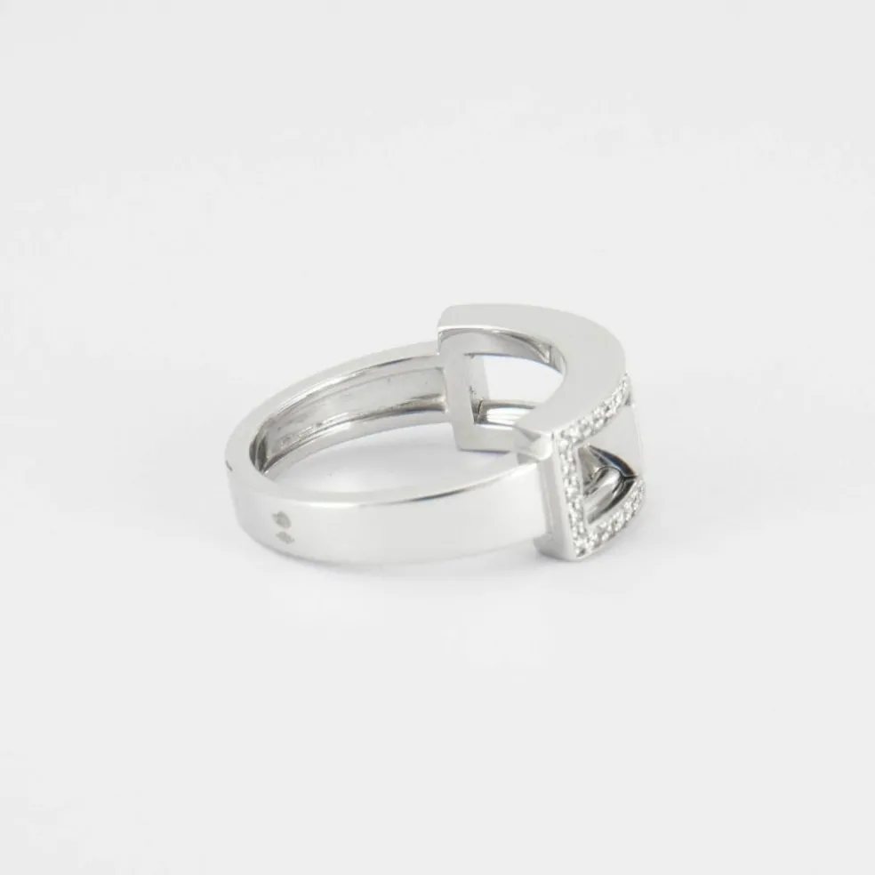 Bague en or blanc, diamant mobile