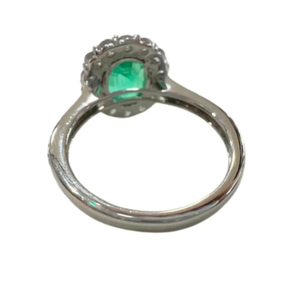 Bague en or blanc, diamant et émeraude, de conception contemporaine - avec certificat d'authenticité