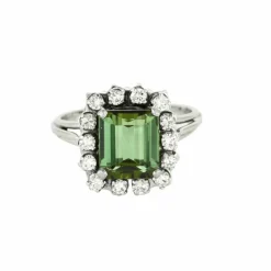 Bague en or blanc 18K (750 millièmes) et tourmaline verte