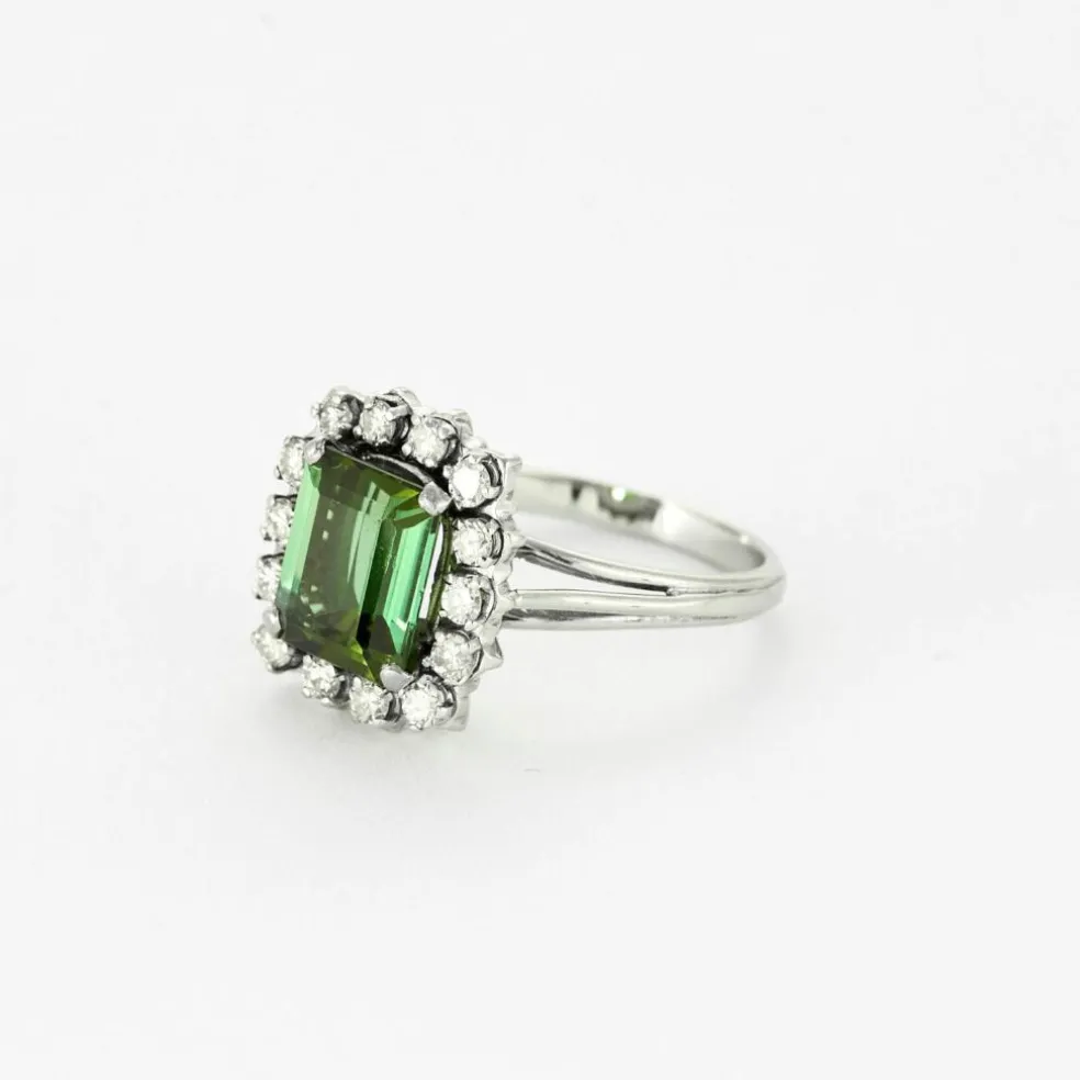 Bague en or blanc 18K (750 millièmes) et tourmaline verte