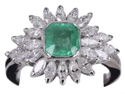Bague en or blanc Émeraude et Diamant Marquise