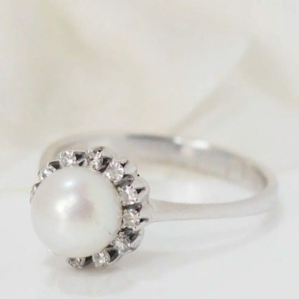 Bague en Or Blanc Perle & Diamants