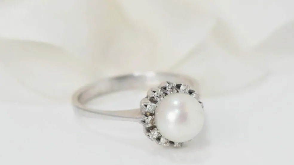 Bague en Or Blanc Perle & Diamants