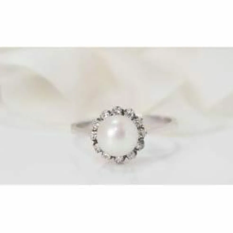 Bague en Or Blanc Perle & Diamants