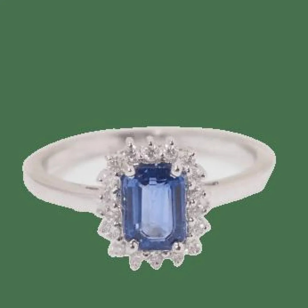 Bague en Or blanc, saphir de Ceylan et diamants