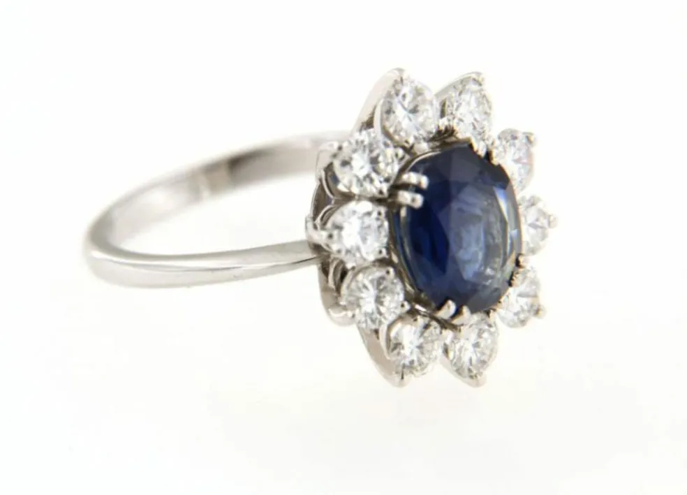 Bague en Or blanc, saphir, Diamants