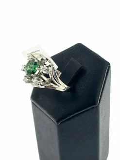 Bague en or blanc tourmaline verdelite et diamants certificat IGI