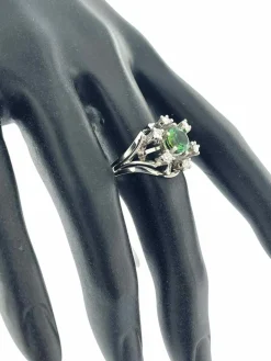 Bague en or blanc tourmaline verdelite et diamants certificat IGI
