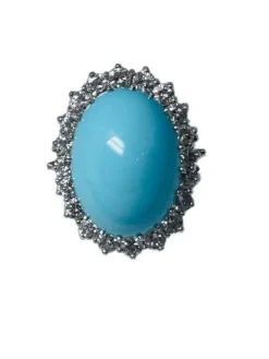 Bague en or blanc, turquoise et diamants