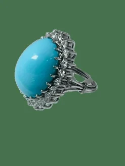Bague en or blanc, turquoise et diamants