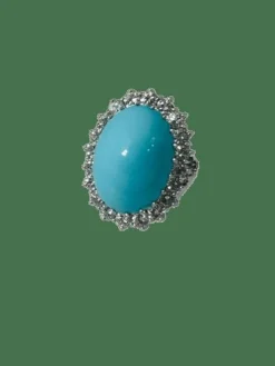 Bague en or blanc, turquoise et diamants