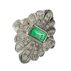 BAGUE EN OR DE STYLE AR DÉCO AVEC DIAMANTS 1 ct ET ÉMERAUDE 1 ct
