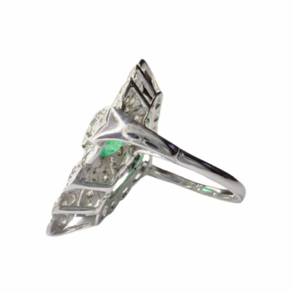 BAGUE EN OR DE STYLE AR DÉCO AVEC DIAMANTS 1 ct ET ÉMERAUDE 1 ct