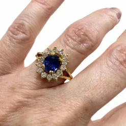 Bague en or de style Art Déco avec diamants et saphir - avec certificat d'authenticité