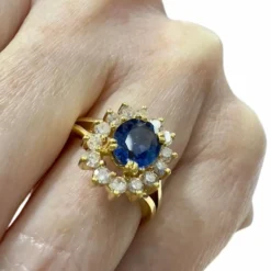Bague en or de style Art Déco avec diamants et saphir - avec certificat d'authenticité