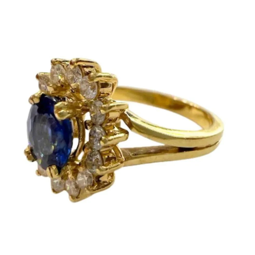 Bague en or de style Art Déco avec diamants et saphir - avec certificat d'authenticité