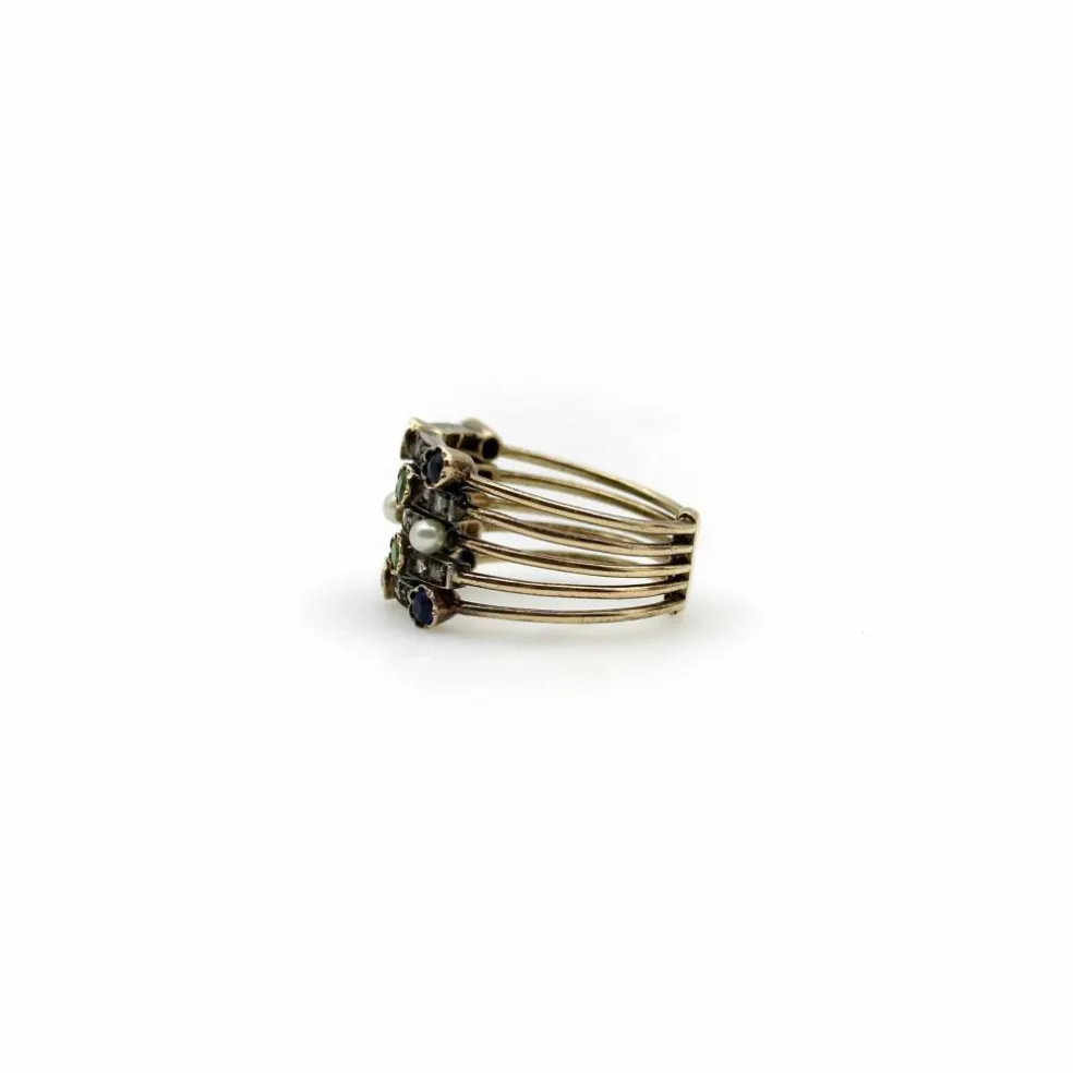 Bague en or, diamant, rubis, saphir, grenat, perle