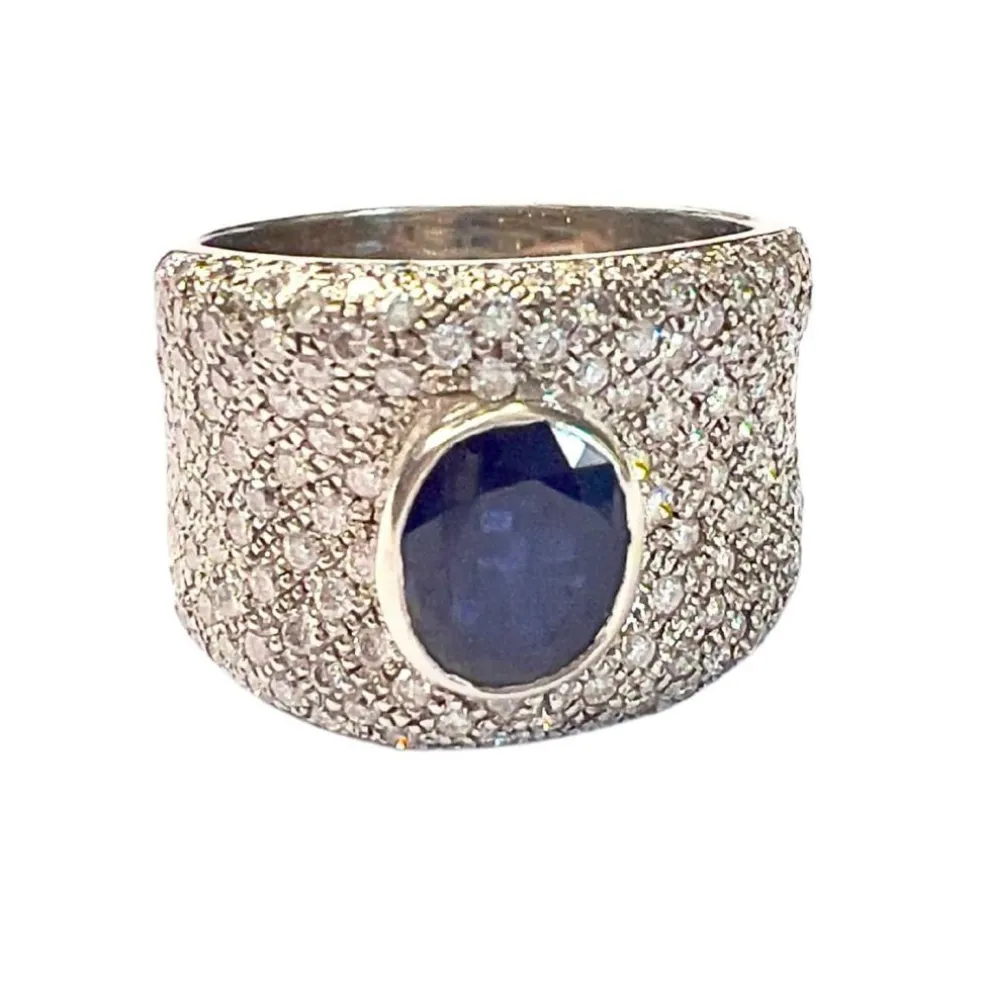 Bague en or du XXème siècle de style contemporain avec diamants et saphir