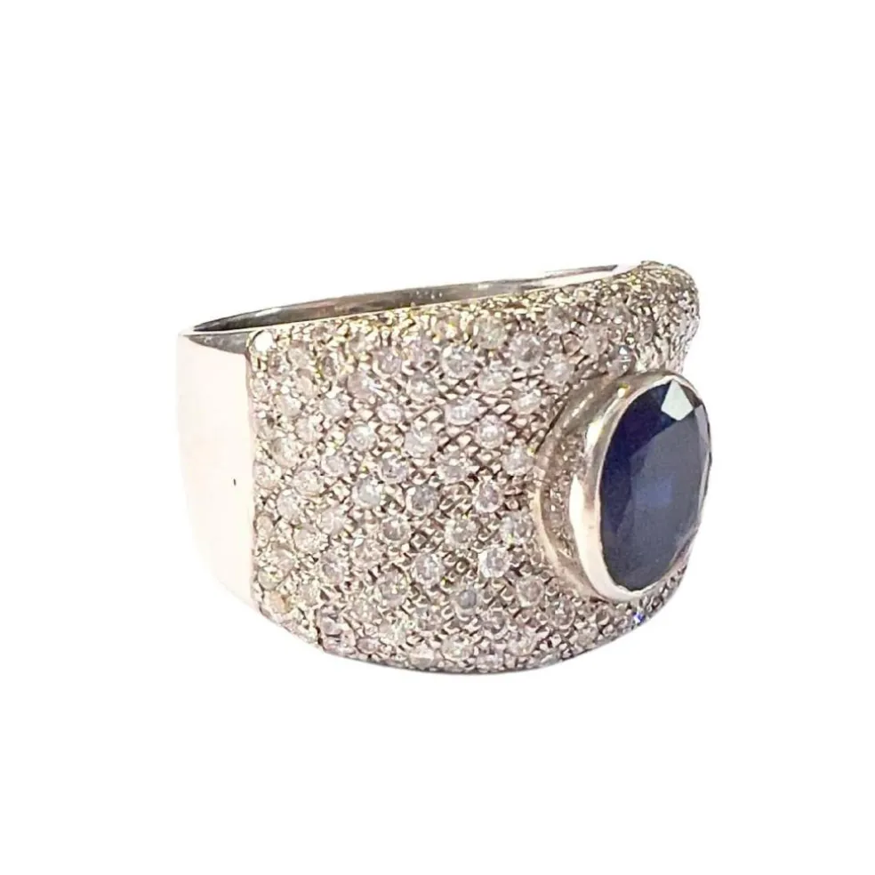 Bague en or du XXème siècle de style contemporain avec diamants et saphir