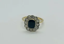 bague en or et platine avec diamants et saphir