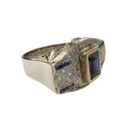 Bague en or et platine de style Art Déco avec diamants et saphirs