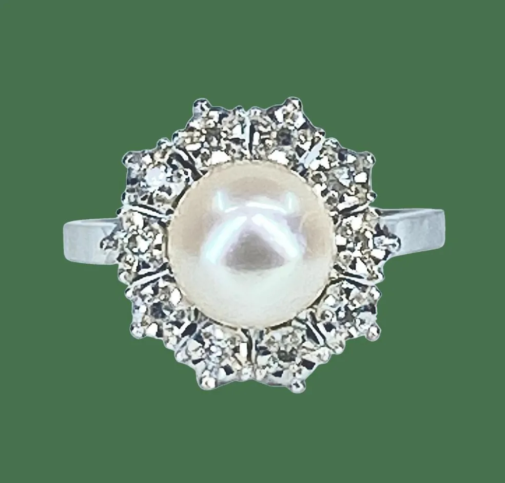 Bague en or et platine, perle et diamants