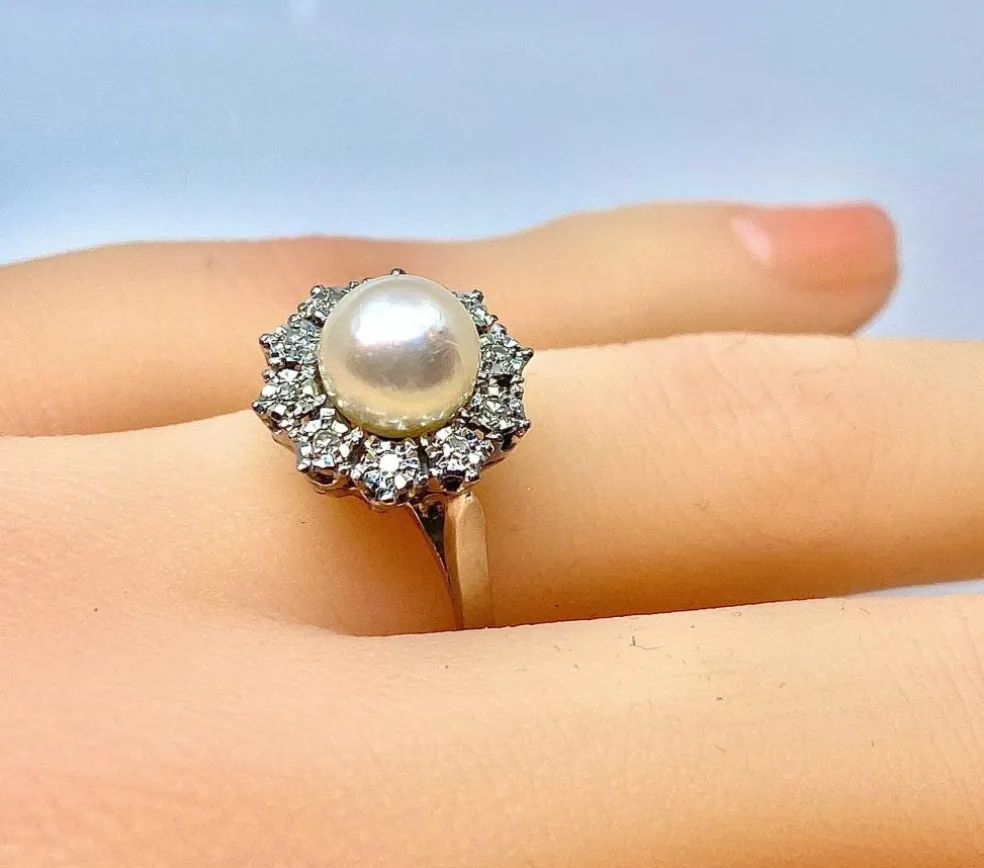 Bague en or et platine, perle et diamants