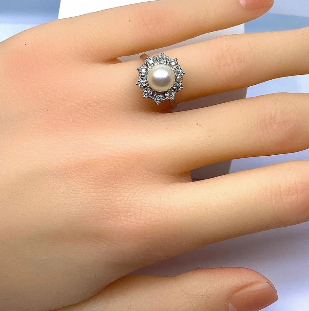 Bague en or et platine, perle et diamants