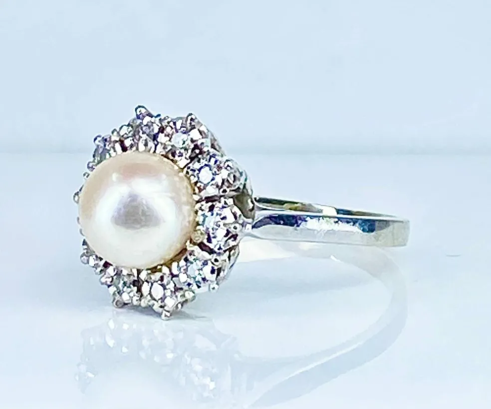 Bague en or et platine, perle et diamants