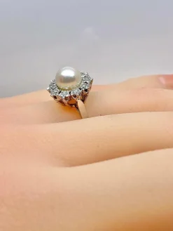 Bague en or et platine, perle et diamants