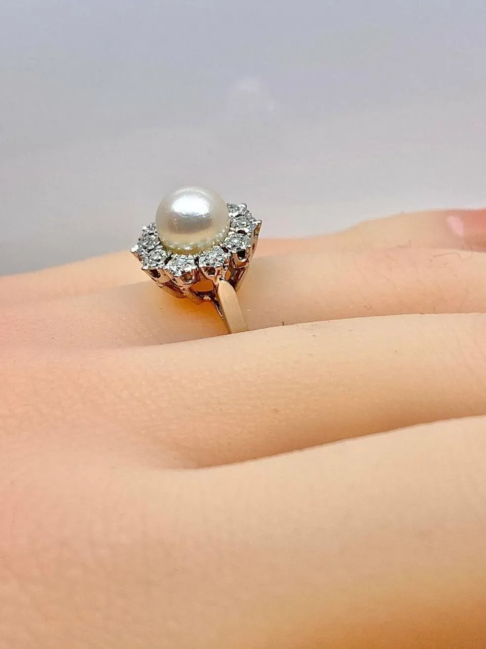 Bague en or et platine, perle et diamants